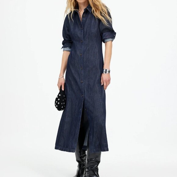 Madewell Dresses & Skirts - NWT Madewell Seamed Midi Shirtdress Segovia Denim Dark Wash Womens 2 Classic